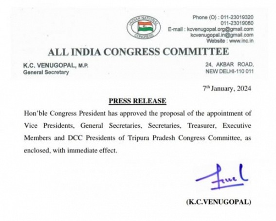 Tripura Congress declares New Committee list