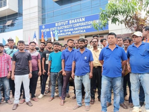 Raising various demands TSECL workers under Vision Plus, gheraoed the Electricity Office