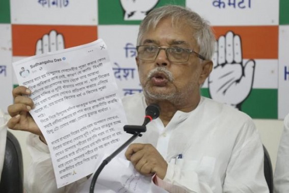 Tripura BJP Minister deleted Facebook post after criticism : Congress demands resignation of Minister Sudhangshu Das from Cabinet 