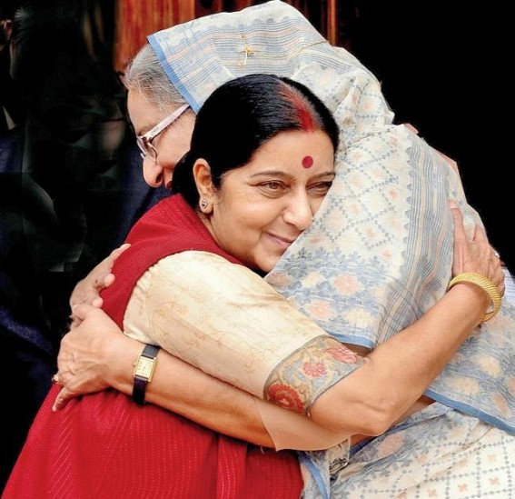 Palatana 100MW export to Bangladesh discussed : PM's sister, daughter meet Sushma Swaraj : leaves Dhaka for Delhi