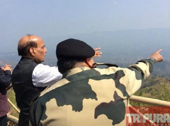 Home Minister Rajnath Singh visits Tripura-Mizoram-Bangladesh Khantlang border with BSF officials