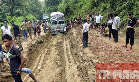 Tripura's lifeline NH-44 turns worst muddy field : PWD Minister Badal avoids NH-44, diverts attention to other issues like Muhurichar to score political mileage  
