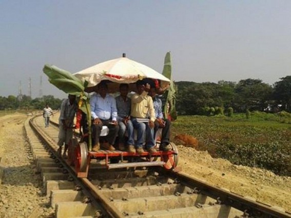 Agartala â€“ Bishalghar : Trolley rolls down  broad gauge rail track 