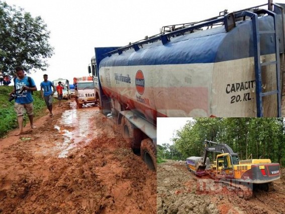 Oil tankers are unable to enter in the Tripura due to the worst condition of NH-44, mudslides have turned the road immovable, Petrol crisis to deepen more in the state, hundreds of oil tankers stranded on Tripuraâ€™s lifeline
