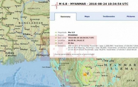 Myanmar-India border high intensity 6.8 magnitude earthquake jolts 3500 km radius centering Mandalay : Panic gripped people across State : Tripura lacks preparedness to deal massive disasters