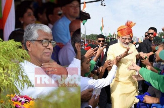 Modi's Vibrating speech Vs. Manik's dull-political bluffing on 71st Independence Day : Manik targets 'Go-Raksha', 'Hindutva' : Modi aims for 'New India', fill Kashmir with Nationalism !