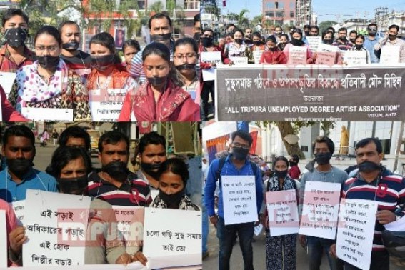 State Tripura tops in Unemployment Rate : Unemployed Artists come on road to protest : Only 32 Govt job holders since 42 years of Art College's History