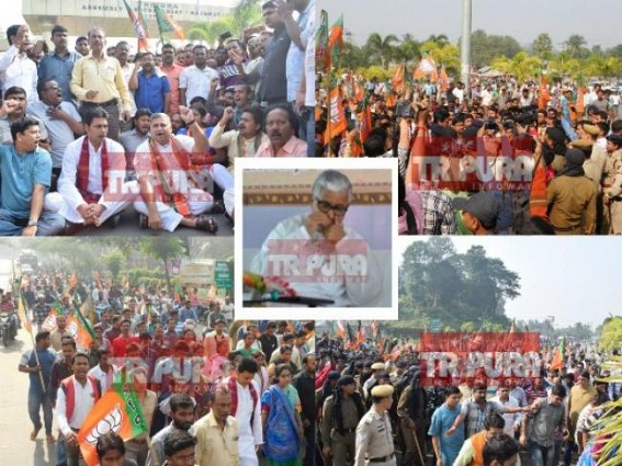 BJPâ€™s 1st ever strike in Tripura : Massive protests going on against series of Journalist-Killing, BJP blocks Secretariat main entrance, raises slogan, 'Manik Sarkar hai, hai' 