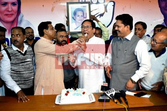 Tripura Congress cuts birthday cake for Sonia Gandhi at Party Office