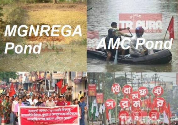 CPI-M's Pond-Miracles ! Embezzlement of MGNREGA funds in the name of Pond-digging under Tulashikhar Panchayat : With half done work Govt declaring ponds as completed