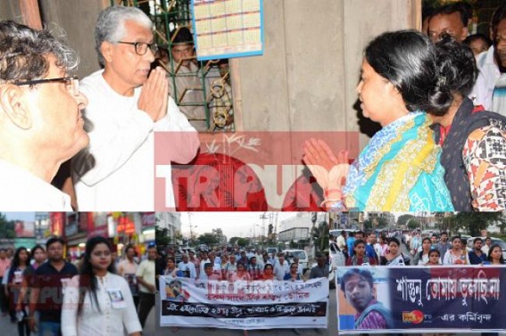 Media pressure finally forced Manik Sarkar to visit Journalist's home after 2 days of brutal murder : Tripura CM flown to Hyderabad to offer condolence for unknown Rohit Vemula in record time but no time for floral tributes to Santanu 
