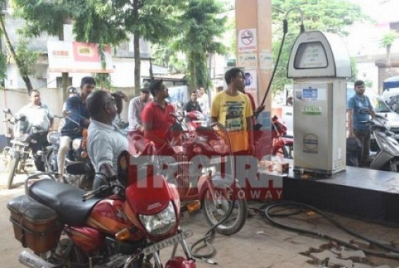 Sky rocketed Petrol price hits hapless consumers : Rs. 74.28 per Litre petrol on Saturday at Agartala, BJPâ€™s â€˜Acche Dinâ€™ turned â€˜Bure Dinâ€™