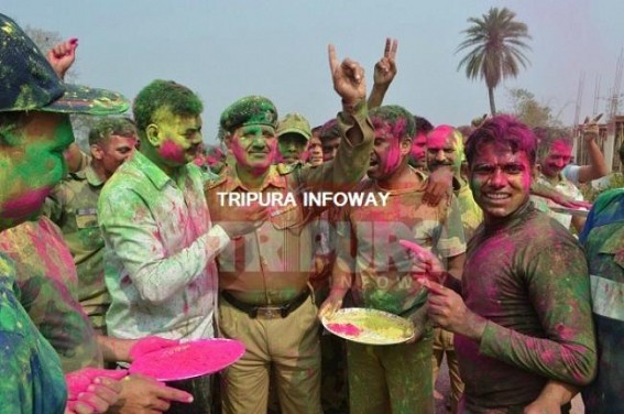 BSF jawans celebrate 'Holi' in Tripura