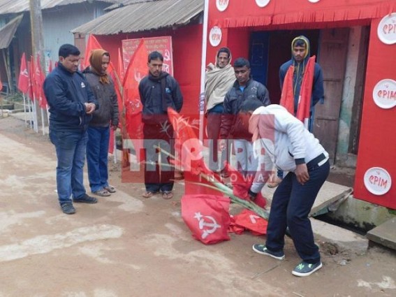 CPI-M booth office's flags, festoons damaged