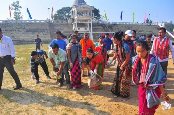 Minister Santana Chakma held 'Swachh Bharat Abhiyan' at Astabal stadium, after Northeast Youth Festival ended