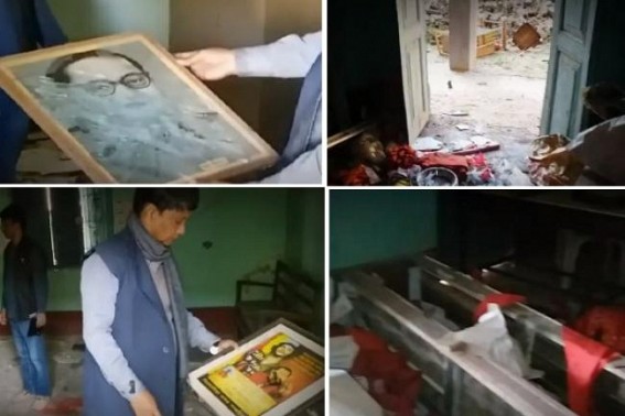 Tripuraâ€™s New Year begins with BJPâ€™s unruly culture, Criminals attack : CPI-M party office destroyed, looted : Dr B R Ambedkar, Jyoti Basu, Lenin idols, photos vandalized 