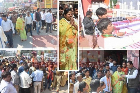BJP General Secretary Pratima Bhowmik led mafia style attack on Strike Day at capital city, forced Big Bazar, Banks, Offices to withdraw strike, all protest banners removed