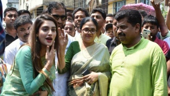 Nusrat Jahan, TMC Candidate, Greeted by Scores of Fans With Selfie Request; Stage Collapses