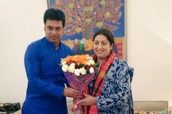 CM Biplab Deb met Union Textile Minister Smriti Irani, â€˜Minister to visit Tripura soonâ€™