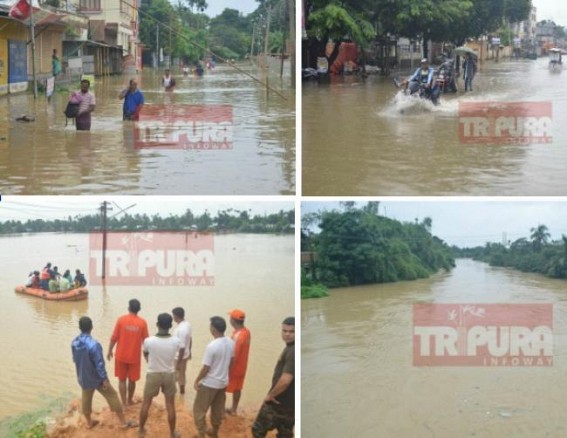 Flood hits Tripura, NDRF team deployed : CM assures all helps, Emergency Number 1077 active 24 hrs, relief camps opened