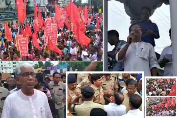 RED Vs SAFFRON heat wave in Tripura : Slogan of â€˜Tripura Police Haay Haayâ€™ hits Agartala Rajpath after CPI-Mâ€™s â€˜Raj Bhawan Abhiyanâ€™ rally dismissed by Police on high time