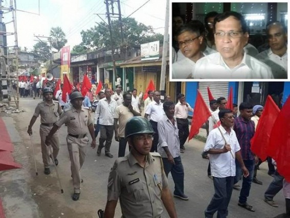 CPI-Mâ€™s massive protest at Belonia voicing against Politically motivated FIR against former PWD Minister Badal Choudhury