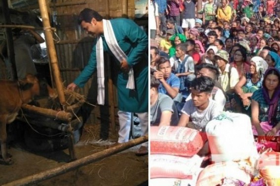 Bru community on road demanding food, Tripura CM feeds cows 