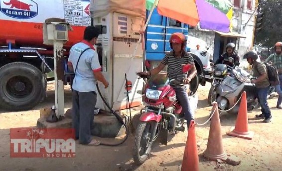 Petrol price remains Rs. 75.56, Diesel Rs. 67.86 in Agartala on Tuesday 