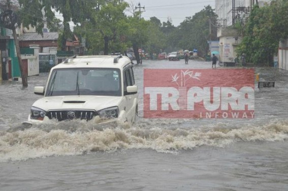 Water-logging hits normal lives, office goers on Monday at Agartala