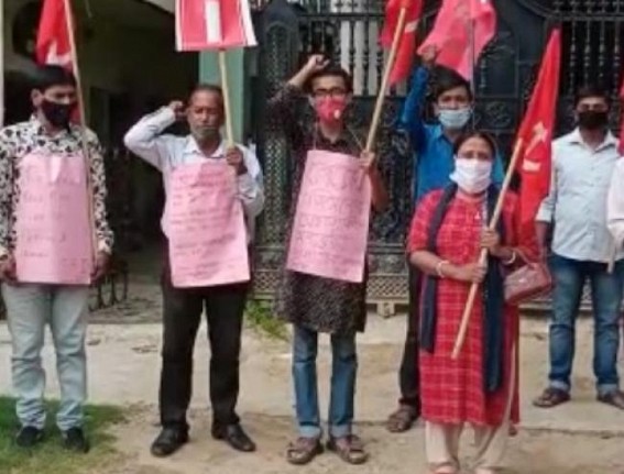 CPI staged protest at Krishnanagar over extreme price hike of fuel items and other essential goods