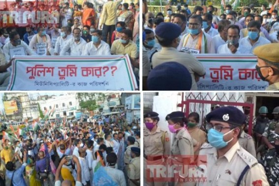 Congress staged massive protest against arrest of Congress leader on Curfew Day, Gheraoed West Agartala PS : Party warned 'Criminal Case' filing against SDPO