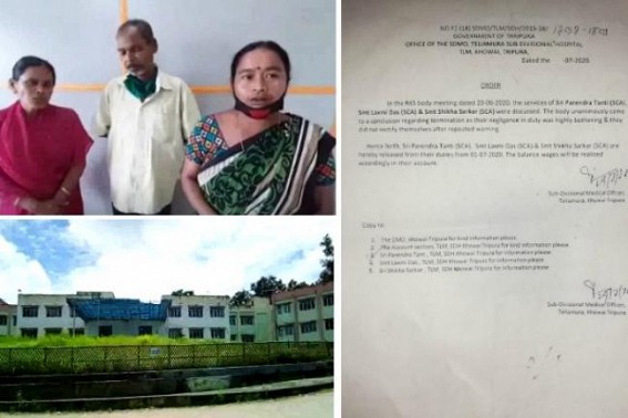 Amid COVID-19 Pandemic, 3 Contractual Cleaning Staffs were terminated from Teliamura Subdivisional Hospital, violating High Courtâ€™s recent order on Contractual Employeesâ€™ Termination rules 