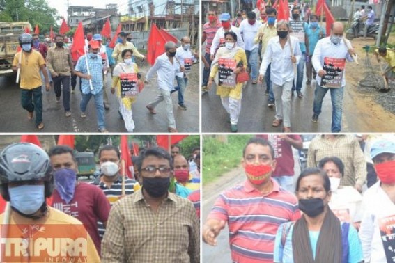 Opposition CPI-Mâ€™s protest in Agartala seeking Rs. 7,500 per month, Free Rations for non-tax payers, daily-workers, sought full support to farmers in Pandemic Period for next 6 months 
