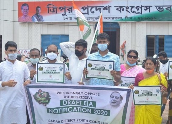 Tripura Congress protested against new draft on Environment Impact Assessment (EIA) which is a big Environmental dismantling threat 