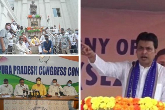 Tripura Congress staged protest over CM Biplab Deb's Media-Threat statement : Says, 'Biplab Deb must apologize for his Undemocratic statement', Announced Strike on Sep 21st