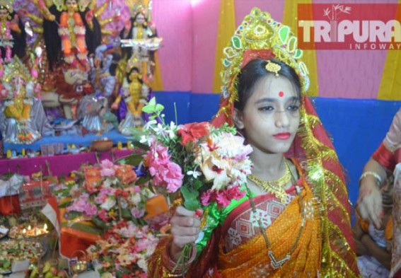 Traditional Kumar Puja marks Maha-Astami : 11 yrs old Hindu Brahmin daughter has been worshipped in Badharghat, Agartala 