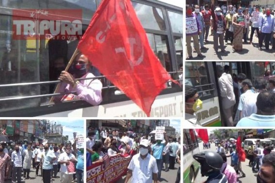 CPI-Mâ€™s massive protest in Agartala in demand of â€˜Workâ€™, â€˜Foodâ€™ for the poor with â€˜Desh Bachao, BJP Hataaoâ€™ slogan : Huge Police force deployed to end protest programme, Police Detained Agitators 