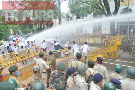 Anti-Farm Bill Protest : Water Canon used to disperse Congress's activists in Agartala