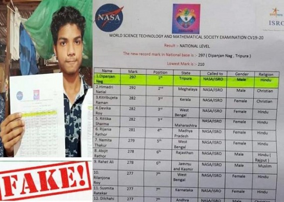 TIWN investigation finds Dharmanagar boyâ€™s 'fictitious' NASA Competition Certificate, Award â€˜FAKEâ€™, Fake award propaganda as No such Examination conducted by NASA, ISRO