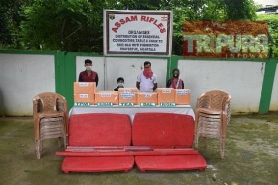 Assam Rifles distributed plastic Tables, Chairs, Rations and Essential commodities to Shree Maa Roti foundation