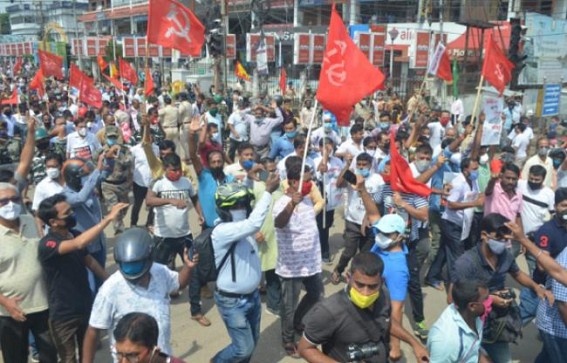 Protest Rocks Agartala over Farmers Bill : Left's massive protest rally hits BJP Govt, thousands of People joined in Protest
