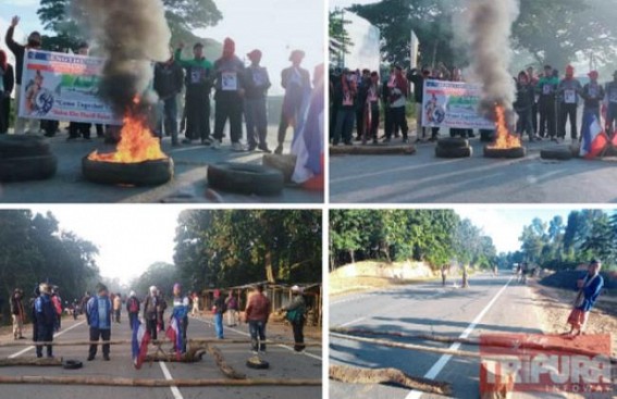 TPF Party Blocks Roads in Demand of Justice for Fireman Late Biswajit Debbarma 
