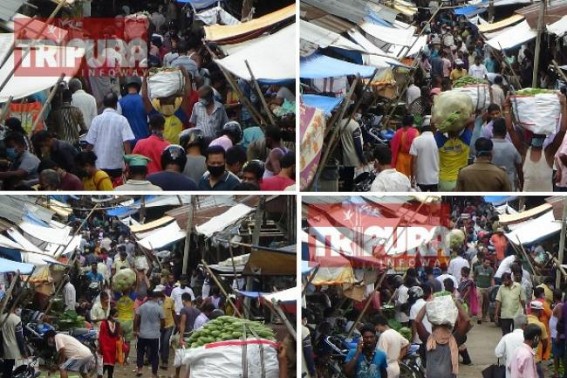 Lockdown : Heavy Crowd was witnessed in Tripura Capitalâ€™s Gol Bazar market amid State Govtâ€™s 'Lockdown' extension till Aug 4, no Authorities visible in enforcing â€˜Social Distancingâ€™ 