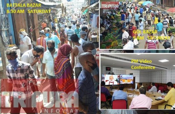 COVID19 Pandemic : Unruly masses across Tripura markets outnumber Police; Gol Bazar, Battala Bazar overcrowded, State Govt continue best efforts, 2 COVID patients stable, Nationally total 7529 cases, 242 Deaths, Tripura lockdown likely till April 30