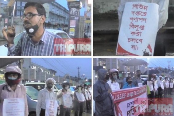 Tripura State Govt employees units staged protest in Agartala demanding â€˜No Abolishment of Vacant Postsâ€™, â€˜Reappointment of 10323 teachersâ€™ and other demands