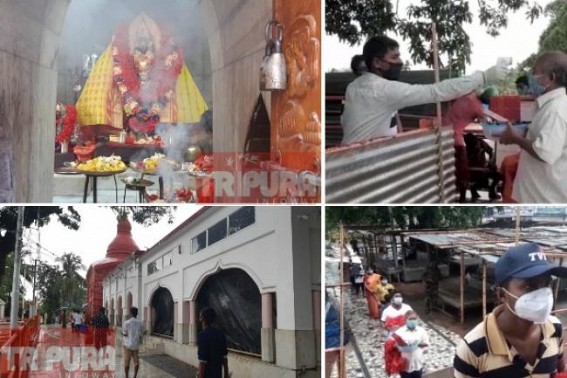 Devotees long rows amid Rains, Stormy weather Witnessed at Mata Tripura Sundari Temple as Templeâ€™s Door was opened after 76 Days of Lockdown prohibition 