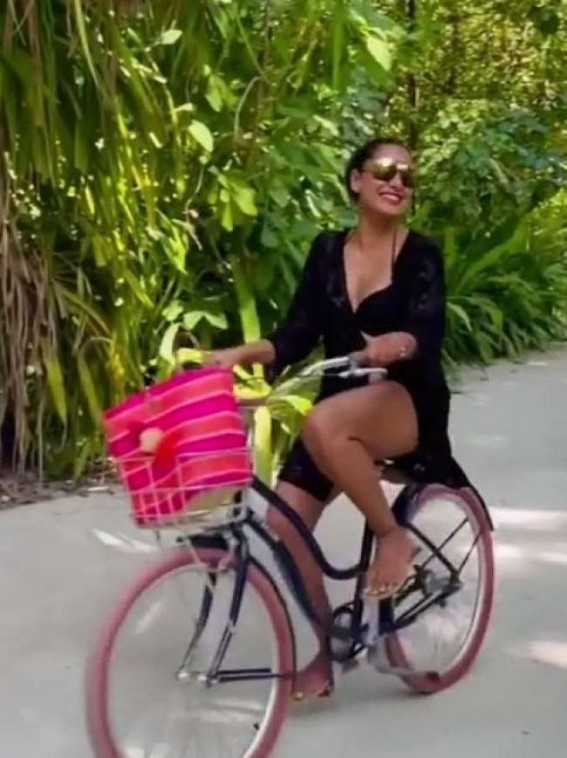 Bipasha Basu goes cycling in black bikini
