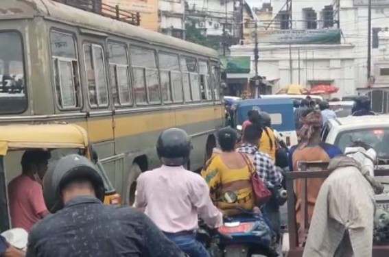 TSR Bus Blocked Road : Traffic Jam leads a Deadlock situation in the Capital City Agartala 