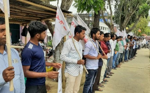 DYFI staged Protest against Outsourcing Recruitment in Teliamura 