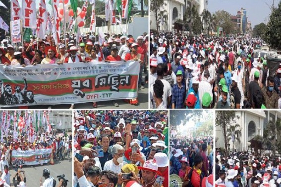 Left Wings' Massive Protest flooded Capital City Agartala in Protest against Unemployment, Terminations, Deprivation to MGNREGA, Social Pensions : Missed Call Jobs, 50,000 Govt Jobs, 7th Pay Commission's Fake Promises turning Major Poll Issues 